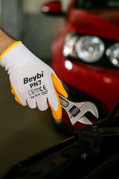 Beybi Pn7 Yellow Nitrile Coated Work Gloves - Pack of 12 |   Oil Resistant & Comfortable to Use