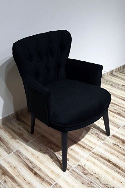 Azra Aksesuar Berjer - Tekli Koltuk - Babyface Kumaş Düz Renk - Ahşap Ayak - Siyah