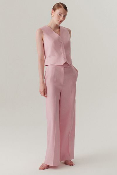 Exquise Powder Linen Vest with Waist Fit