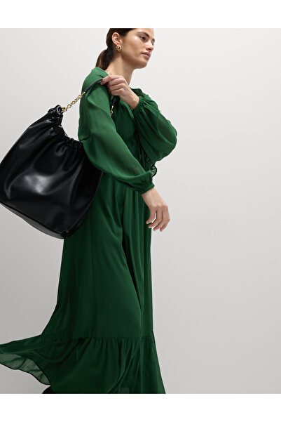 Marks & Spencer Şifon V Yaka Volanlı Belden Oturan Elbise