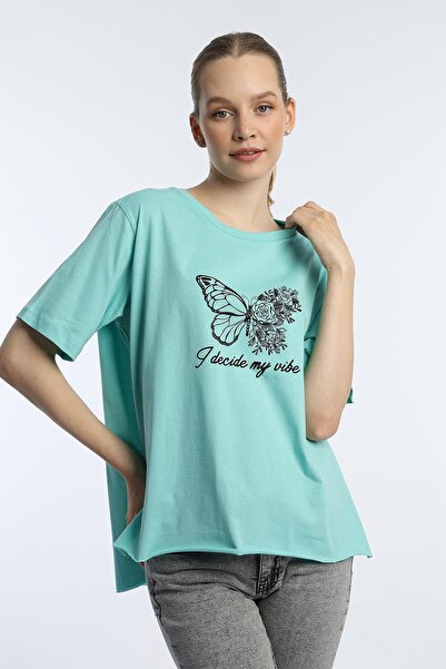 Polo State Ženska majica Butterfly Štampano Oversize kroj tirkizna