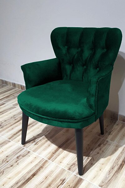 Azra Aksesuar Berjer - Tekli Koltuk - Babyface Kumaş Düz Renk - Ahşap Ayak - Yeşil