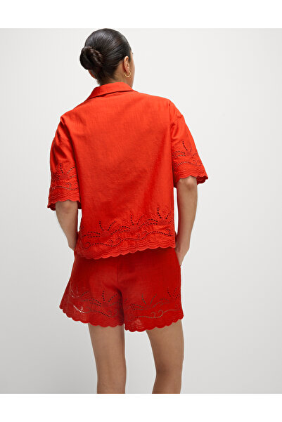 Marks & Spencer Saf Pamuklu Broderie Yaka Düğmeli Plaj Gömleği