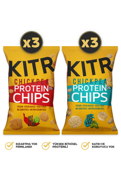 KITR 6'lı Acı Biber Ve Lime Çeşnili & Deniz Tuzlu Ve Fesleğenli Proteinli Nohut Cipsi 6x50g