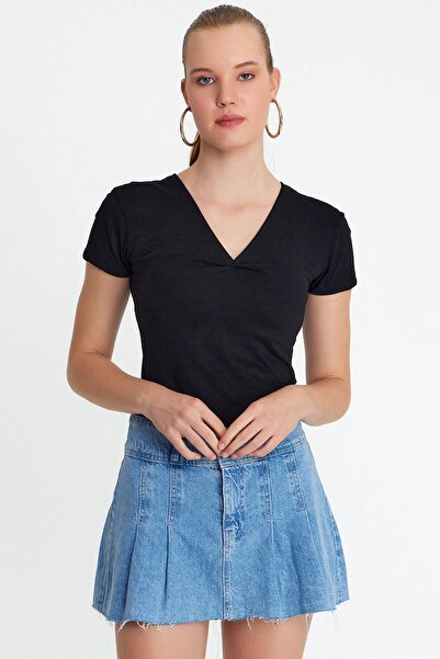 Polo State Tricou de bază cu decolteu în V de damă negru