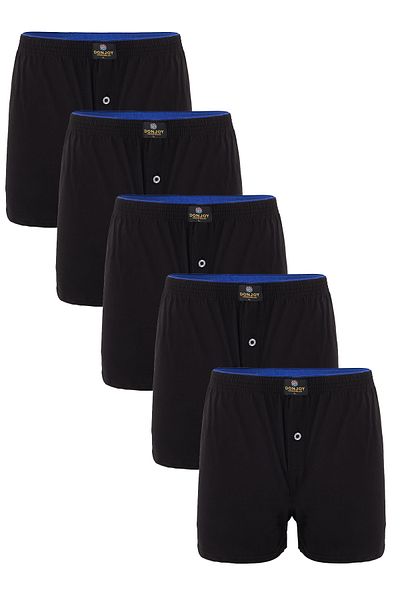 don joy Men's 5-Piece Cotton Combed Cotton Black Boxers with Elastic Waist and Buttons