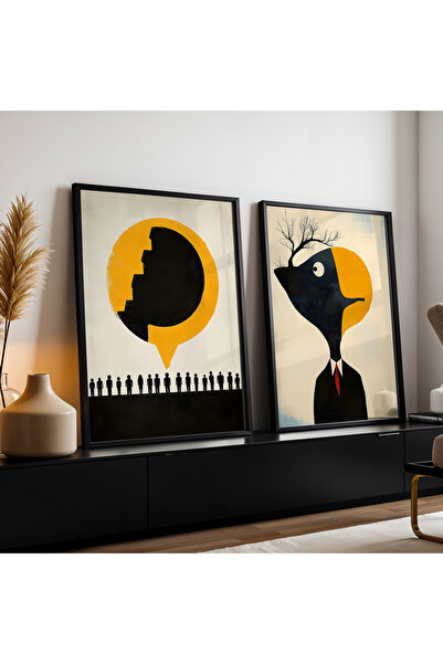 HİGUERA Φιγούρα Τέχνης Κόκκινη Αφηρημένη Σειρά Διπλό Φυσικό Ξύλινο Πλαίσιο Ζω...