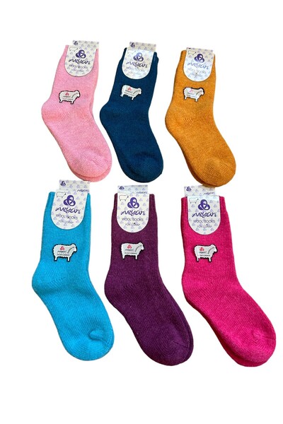 aryün Kız Çocuk Yün Kışlık Çorap 6 Çift Rengarenk