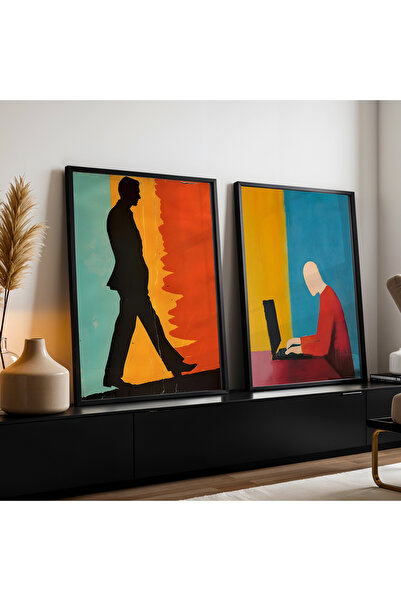 HİGUERA Σετ ζωγραφικής τοίχου με αφηρημένη ανθρώπινη φιγούρα διπλό κόκκινο αφ...