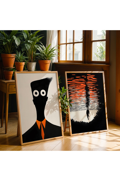 HİGUERA Αφηρημένο σχέδιο Κόκκινο αφηρημένο διπλό φυσικό ξύλινο πλαίσιο ζωγραφ...