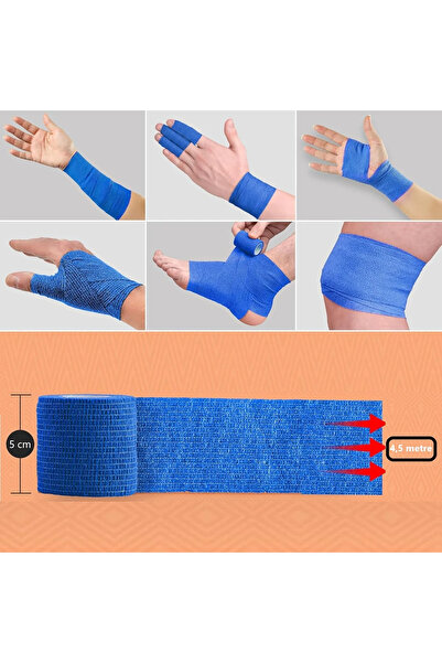 Dedeks Elastik Kendinden Yapışkanlı Koban Bandaj Mavi Renkli Yapışan Coban 12 Adet