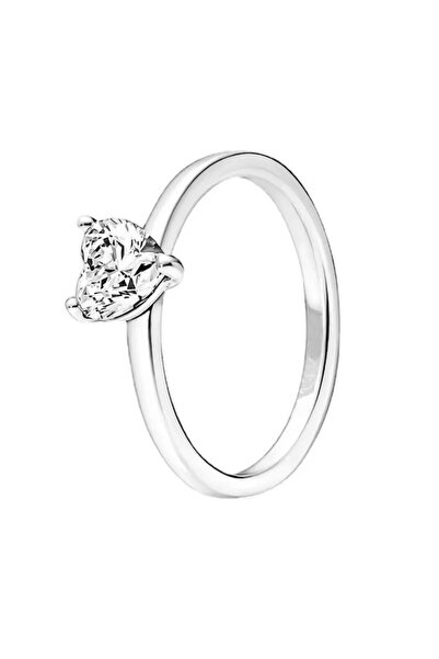 POSEİDONS JEWELLERY S925 Ayar Gümüş Işıltılı Kalp Tarz Tektaş Yüzük