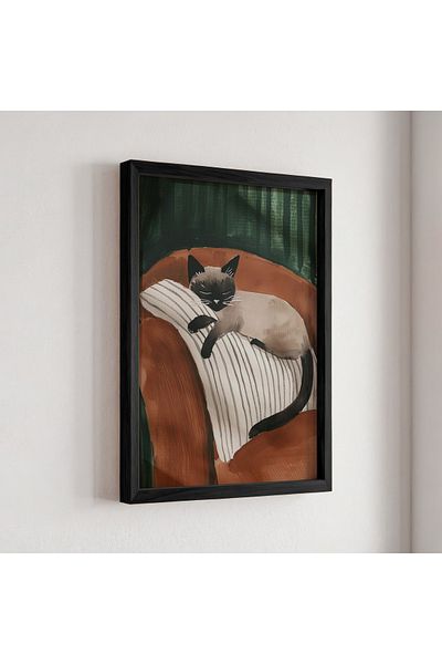 Artiera Pictură de pisică de perete cu imprimeu Van Cat cu cadru din lemn