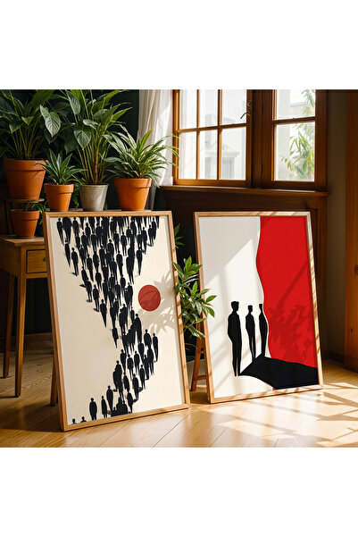 HİGUERA Φιγούρα Τέχνης Κόκκινη Αφηρημένη Σειρά Διπλό Φυσικό Ξύλινο Πλαίσιο Ζω...