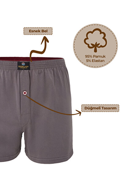 don joy Men's 3-Piece Cotton Combed Cotton Buttoned Gray Boxer with Elastic Waist