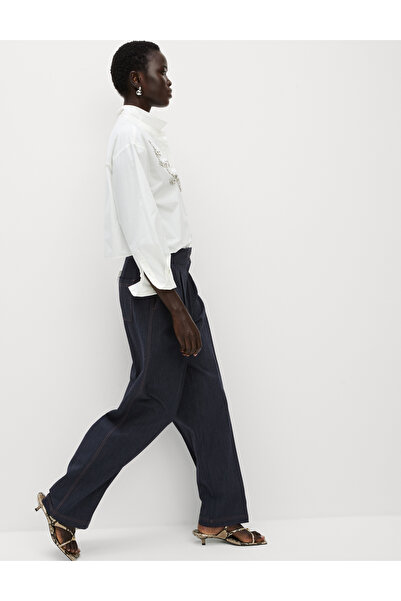 Marks & Spencer Pamuk Karışımlı Denim Görünümlü Wide Leg Pantolon