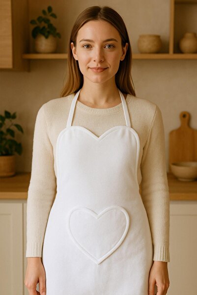 Ender Home Kadife Havlu Mutfak Önlüğü Ayarlanabilir Askılı Kalp Cepli Önlük