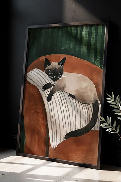 Artiera Pictură de pisică de perete cu imprimeu Van Cat cu cadru din lemn