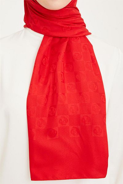 Armine Trend Life Jacquard Red A Logo Checker Pattern Shawl 21097
