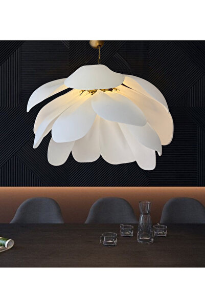 burenze Modern Exclusive Tasarım El Yapımı Kristal Camlı Sarkıt Avize Art Of Glass Beyaz Cam 55 Cm