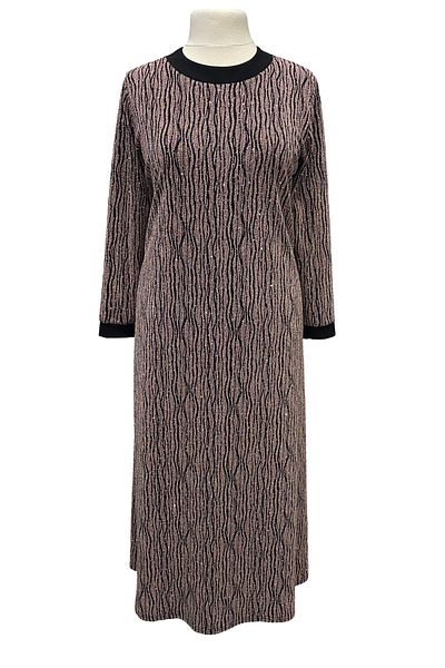 Giyinen Mağazaları Powder Longing Round Neck Caviar Print Stylish Stone Embroidered Mother Evening Dress