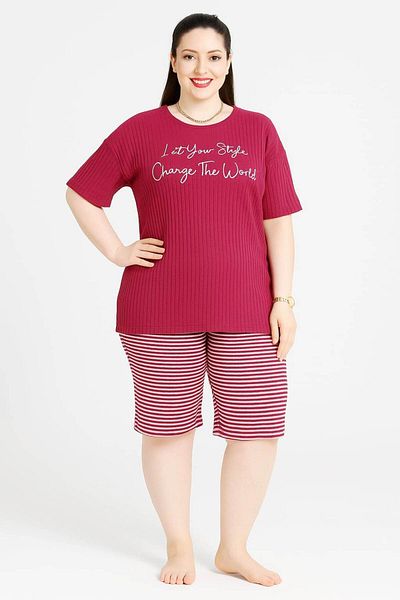 MODA Women's Plus Size Rope Strap Blouse and Capri Bottom Top Pajamas Set