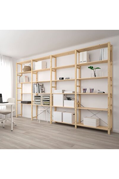 IKEA raf ünitesi, çam, 344x30x226 cm