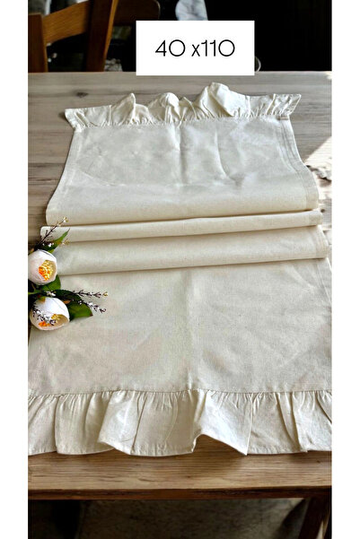 HOME ART ATELIER hand made Naturel Fırfırlı Vintage Runner 40x140- Soft Keten...