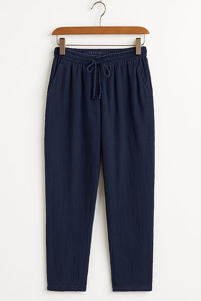 enmodaiçgiyim Γυναικείο παντελόνι Navy Blue 100% βαμβακερό μουσελίνα – Skinny παντελόνι, άνετο παντελόνι με τσέπες