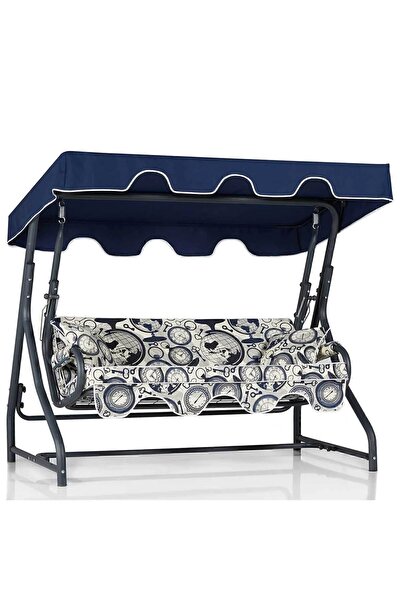 Genel Markalar Morus 2 Kişilik Bahçe Balkon Teras Salıncağı - Minder: Dünya & Saat Tente: Lacivert