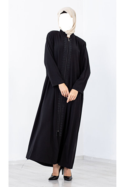 HESNA Large Size Zippered Stylish Suna Black Ferace