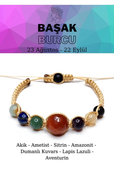 Orijinal Doğaltaş Başak Burcu Krem Bohem Ayaralanabilir Bileklik
