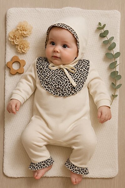 candar Leopard Detailed Hat Jumpsuit 100% Cotton