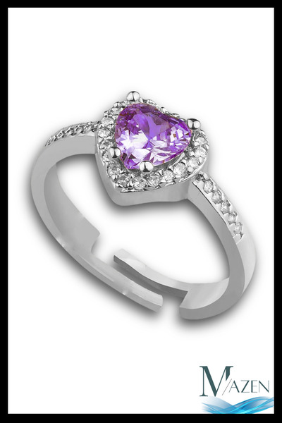 MAZEN خاتم حجر الزركون القابل للتعديل على شكل قلب.