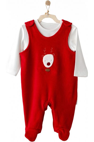 andywawa Ac25339 Happy Newyear Velvet Baby Romper Set Red