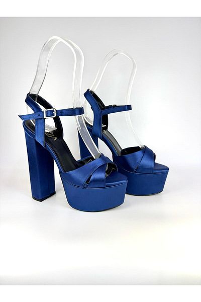 E&L Company Net 16cm Highest. The Navy Satin Platform Is Balanced and Comfortable.