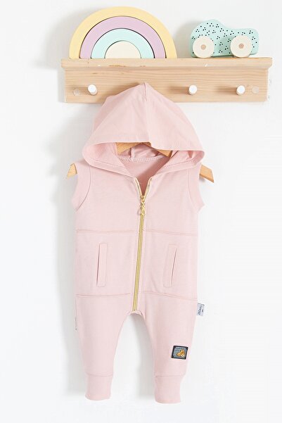 candar 3-18 Months Baby Girl Romper Short Sleeve Zippered Pink with Pockets