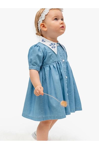 candar Noynoy 5142 Collar Embroidery Detailed Denim Dress Jeans
