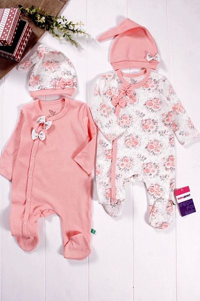 candar Baby Girl 4-Piece Romper Set with Bow and Flower Pattern