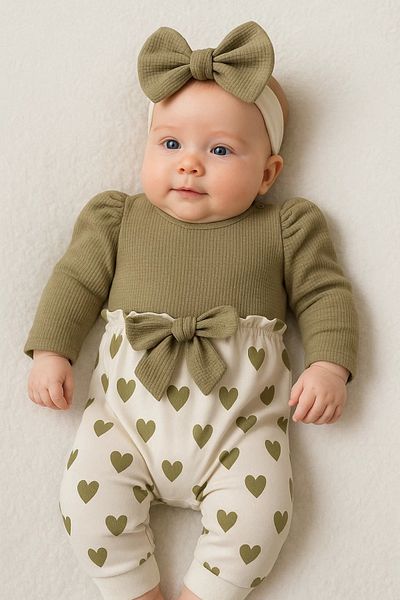 candar 2-piece Jumpsuit with Green Waffle Bandana for Baby Girl 3-9 Months