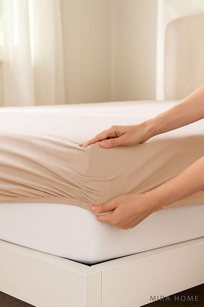 Mira Home Διπλό απλό χτενισμένο βαμβακερό 100% βαμβακερό ελαστικό σεντόνι 180X200