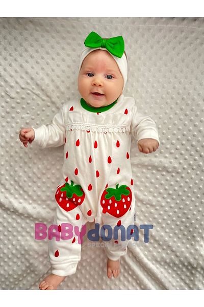 candar 3-9 Months Strawberry Model Baby Girl Romper White