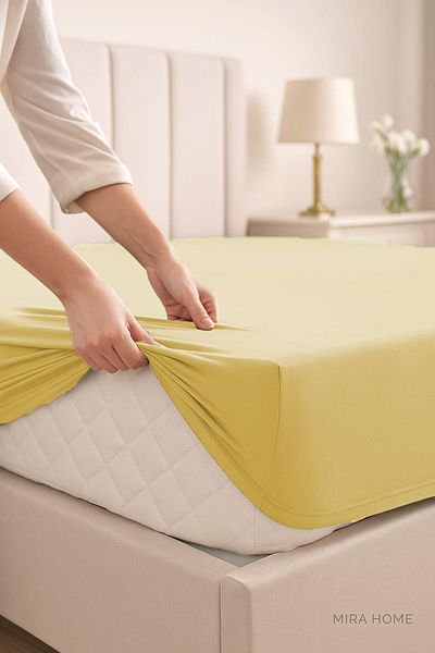 Mira Home ملاءة مطاطية قطن ممشط مزدوج سادة 100% قطن 180X200