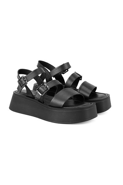 Desa Women's Black Adjustable Buckle Leather Sandals