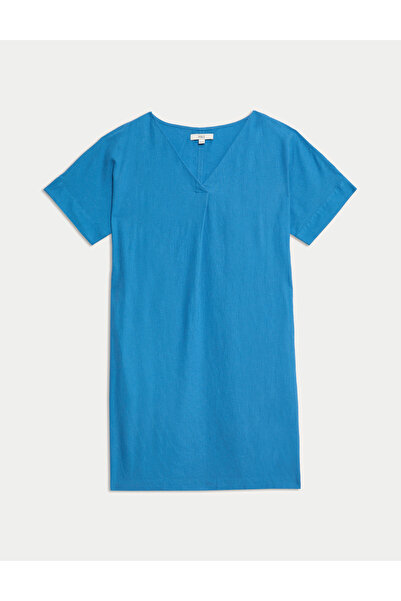 Marks & Spencer V Yaka Keten Mini Elbise