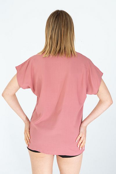 Nuevo Cămașă pentru femei, cu mâneci liliac, din viscoză, cu jumătate de plăcuță Dusty Rose