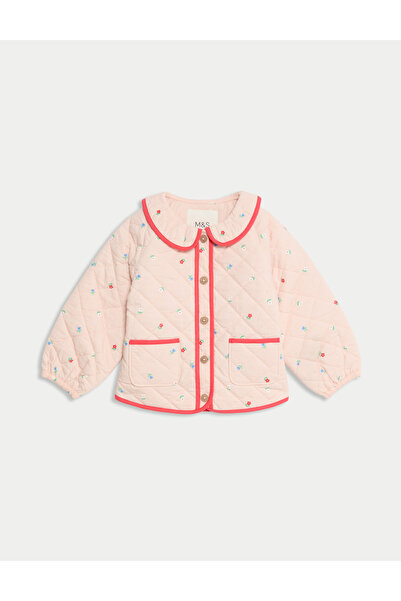 Marks & Spencer Saf Pamuk Çiçekli Kapitone Ceket (0-6 Yaş)