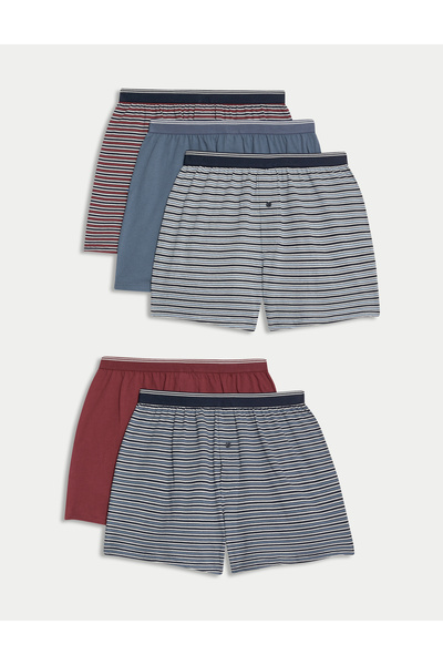 Marks & Spencer 5'li Saf Pamuklu Cool & Fresh:trade_mark: Çizgili Boxer Seti