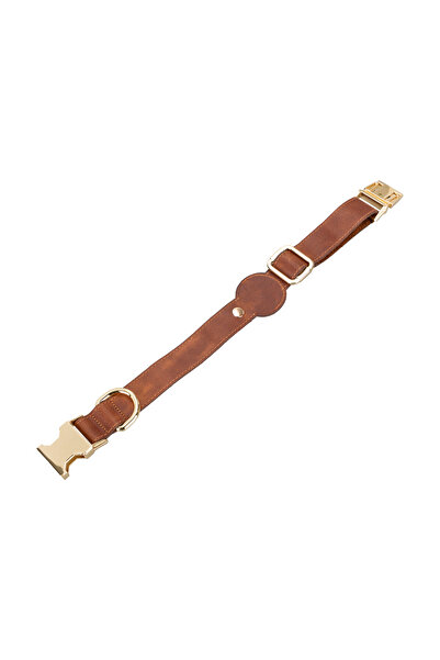 Lev Leather Deri Köpek Tasması, Airtag Bölmeli Hakiki Deri Köpek Tasması-İsim Yazılabilir