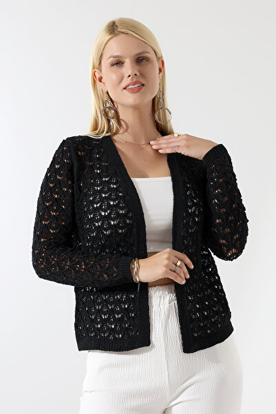 Marvine Women's Openwork Model Knitwear Cardigan Black